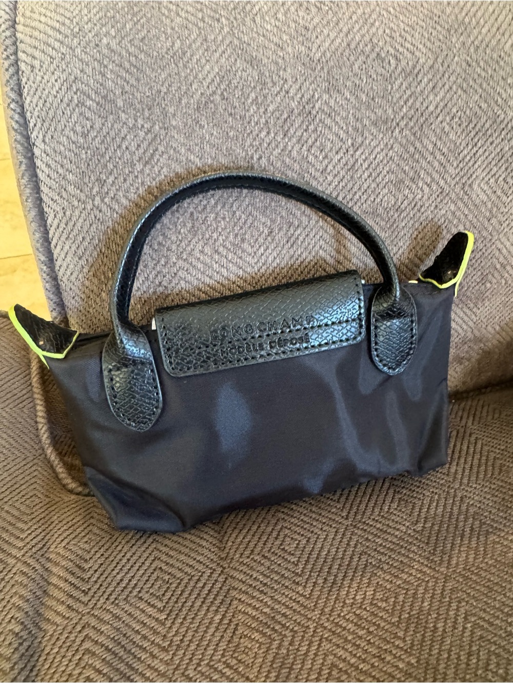 Longchamp Black Nylon Mini Bag with Neon Green Trim - Picture 2 of 5
